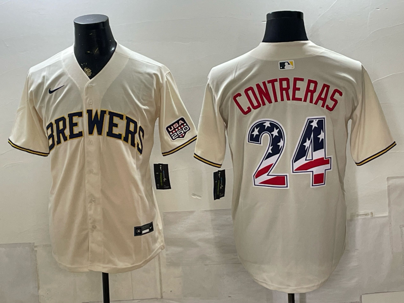 Men 2026 Milwaukee Brewers #24 Contreras cream Game Nike MLB Jersey 0715001
